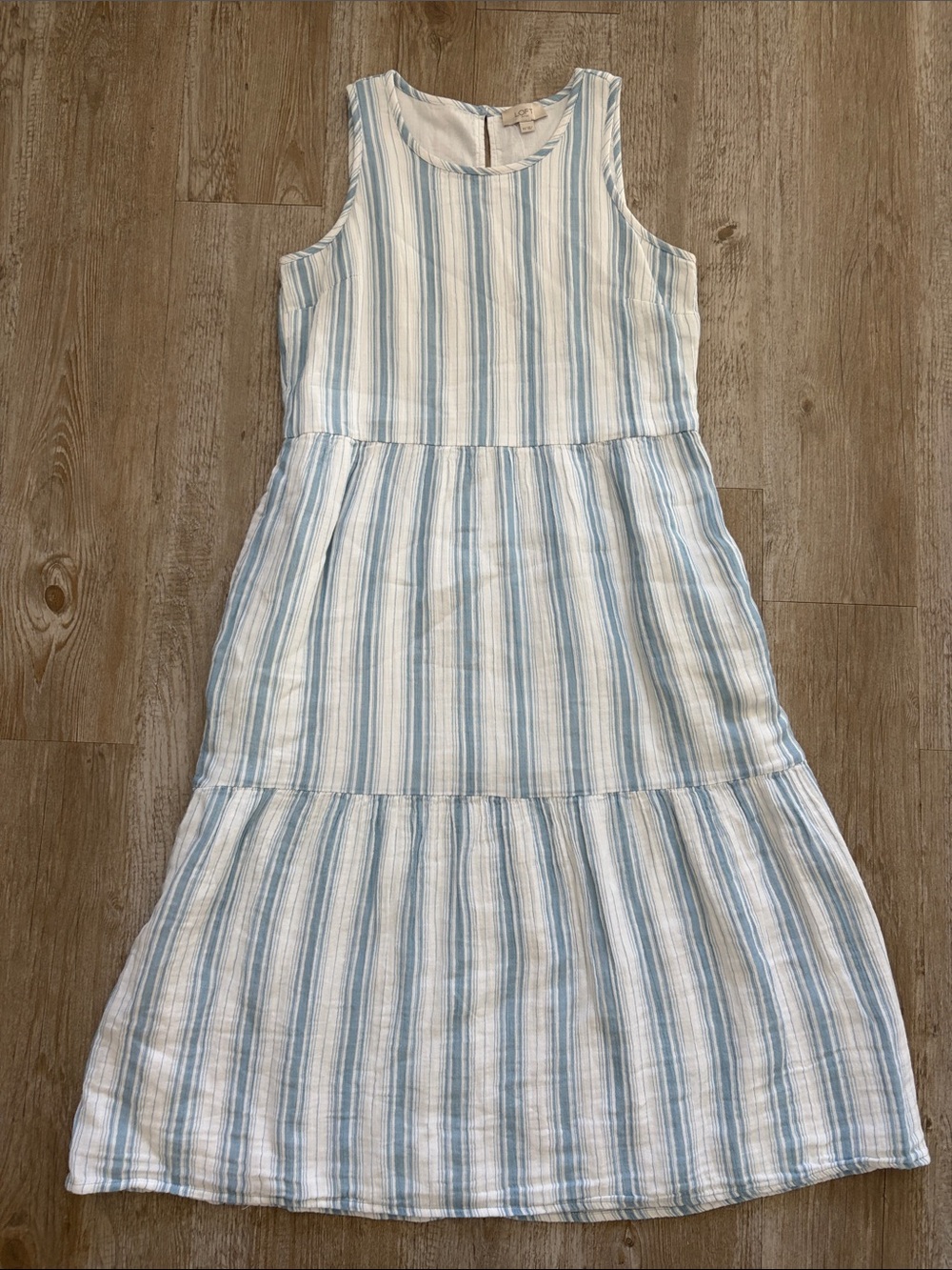 100% Cotton Light Blue & White Striped Sleeveless Maxi Dress Lined